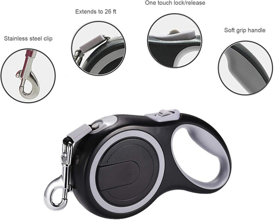 Retractable Dog Leash, 26 Foot Dog Walking Leash for Medium Large Dogs up to 110lbs, One Button Break & Lock, Heavy Duty No Tangle. Large