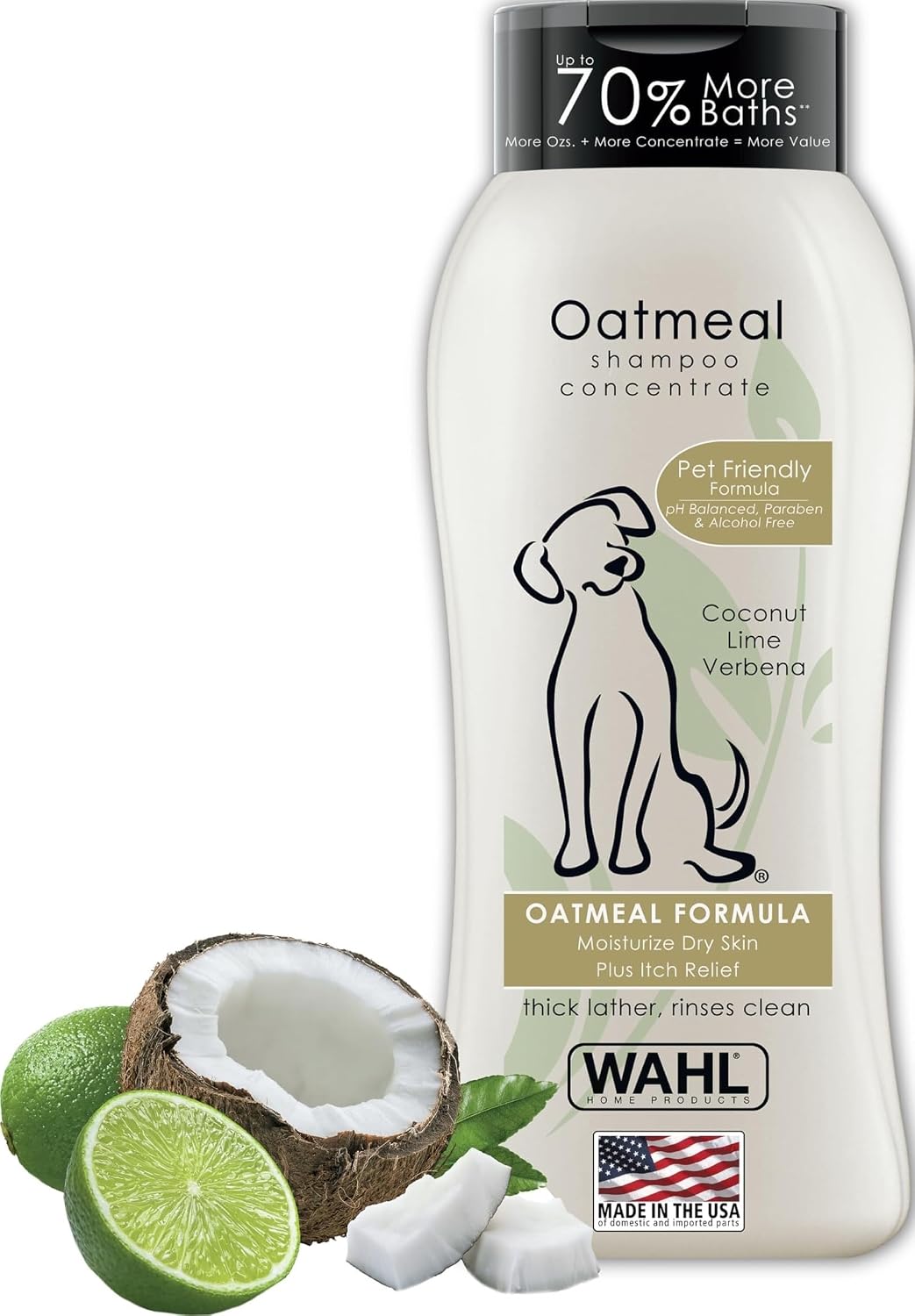 USA Dry Skin & Itch Relief Pet Shampoo for Dogs – Oatmeal Formula with Coconut Lime Verbena Scent & Pet Friendly Formula, 24 Oz - Model 820004A