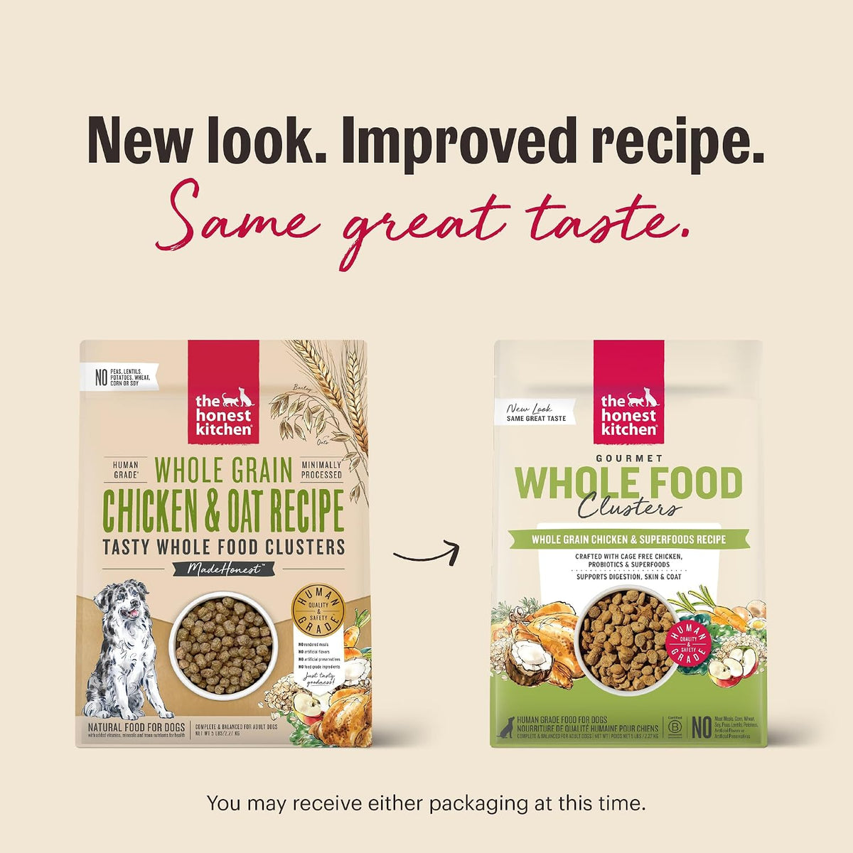 Whole Grain Chicken & Superfoods Whole Food Clusters, Vet Crafted Human Grade Dry Dog Food, Skin, Coat, Digestion & Healthy Weight, Trial Size, 1 lb Bag