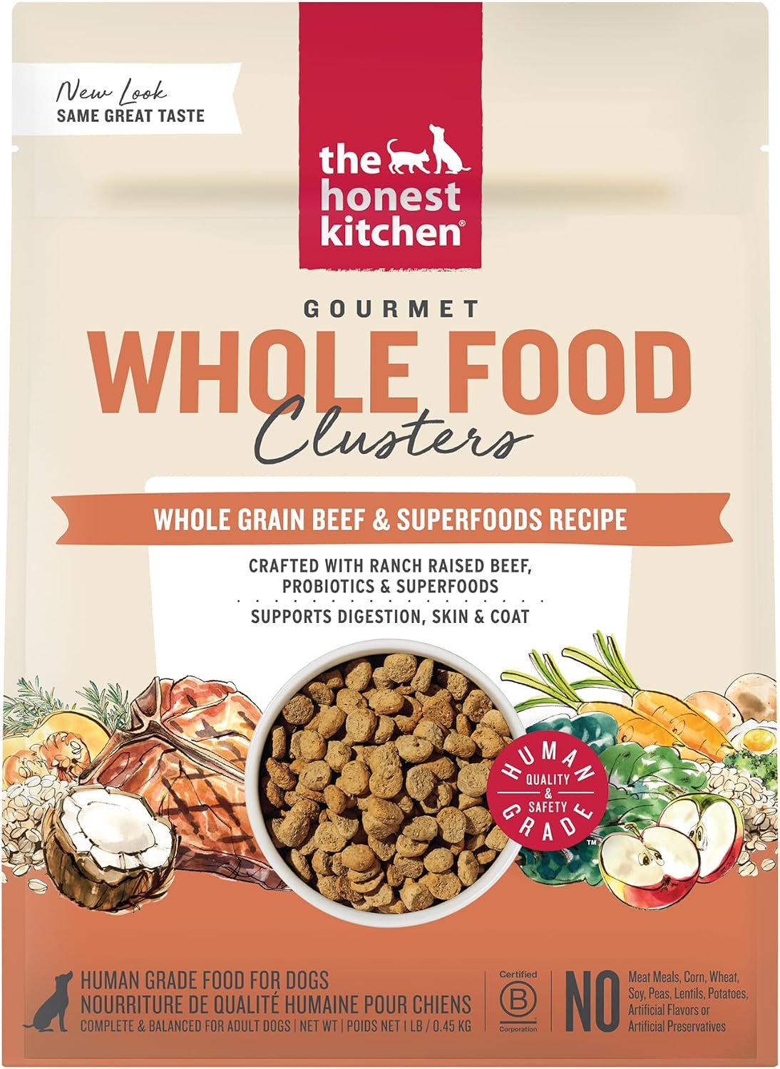 Whole Grain Chicken & Superfoods Whole Food Clusters, Vet Crafted Human Grade Dry Dog Food, Skin, Coat, Digestion & Healthy Weight, Trial Size, 1 lb Bag