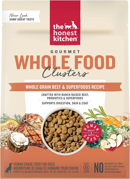 Whole Grain Chicken & Superfoods Whole Food Clusters, Vet Crafted Human Grade Dry Dog Food, Skin, Coat, Digestion & Healthy Weight, Trial Size, 1 lb Bag