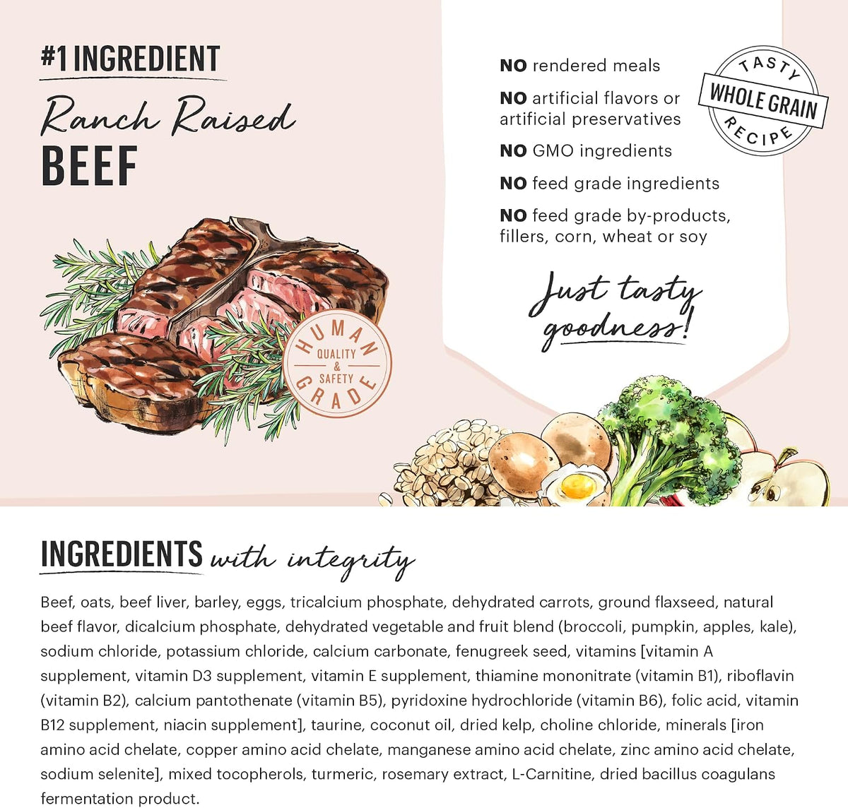 Whole Grain Chicken & Superfoods Whole Food Clusters, Vet Crafted Human Grade Dry Dog Food, Skin, Coat, Digestion & Healthy Weight, Trial Size, 1 lb Bag