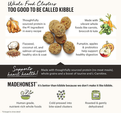 Whole Grain Chicken & Superfoods Whole Food Clusters, Vet Crafted Human Grade Dry Dog Food, Skin, Coat, Digestion & Healthy Weight, Trial Size, 1 lb Bag