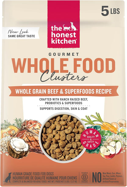 Whole Grain Chicken & Superfoods Whole Food Clusters, Vet Crafted Human Grade Dry Dog Food, Skin, Coat, Digestion & Healthy Weight, Trial Size, 1 lb Bag