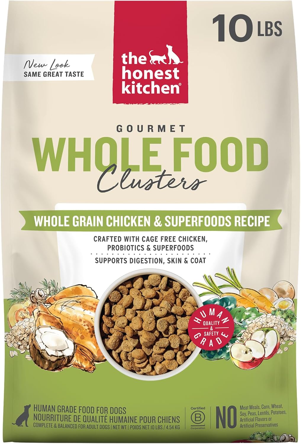 Whole Grain Chicken & Superfoods Whole Food Clusters, Vet Crafted Human Grade Dry Dog Food, Skin, Coat, Digestion & Healthy Weight, Trial Size, 1 lb Bag