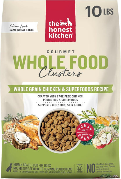 Whole Grain Chicken & Superfoods Whole Food Clusters, Vet Crafted Human Grade Dry Dog Food, Skin, Coat, Digestion & Healthy Weight, Trial Size, 1 lb Bag