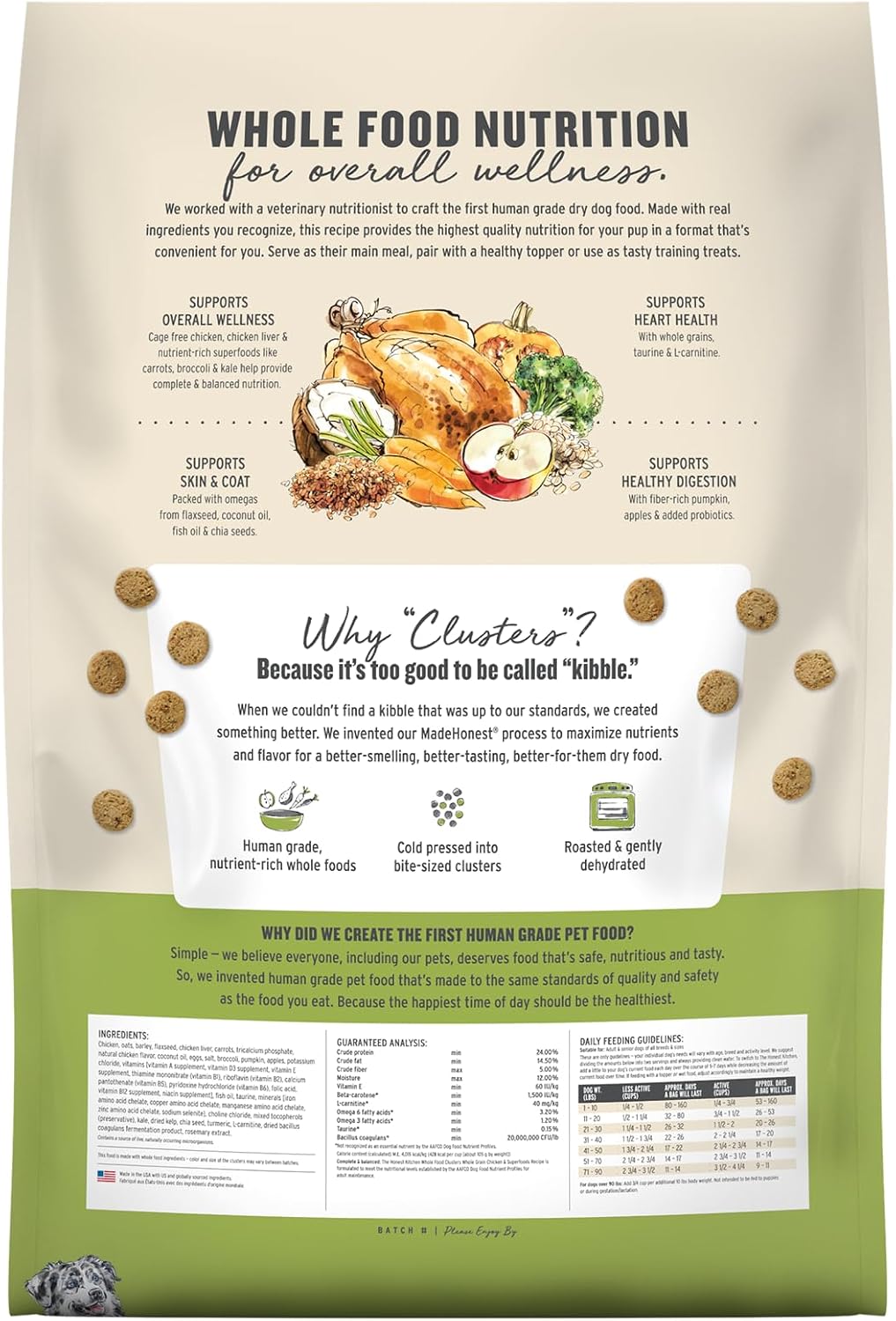 Whole Grain Chicken & Superfoods Whole Food Clusters, Vet Crafted Human Grade Dry Dog Food, Skin, Coat, Digestion & Healthy Weight, Trial Size, 1 lb Bag