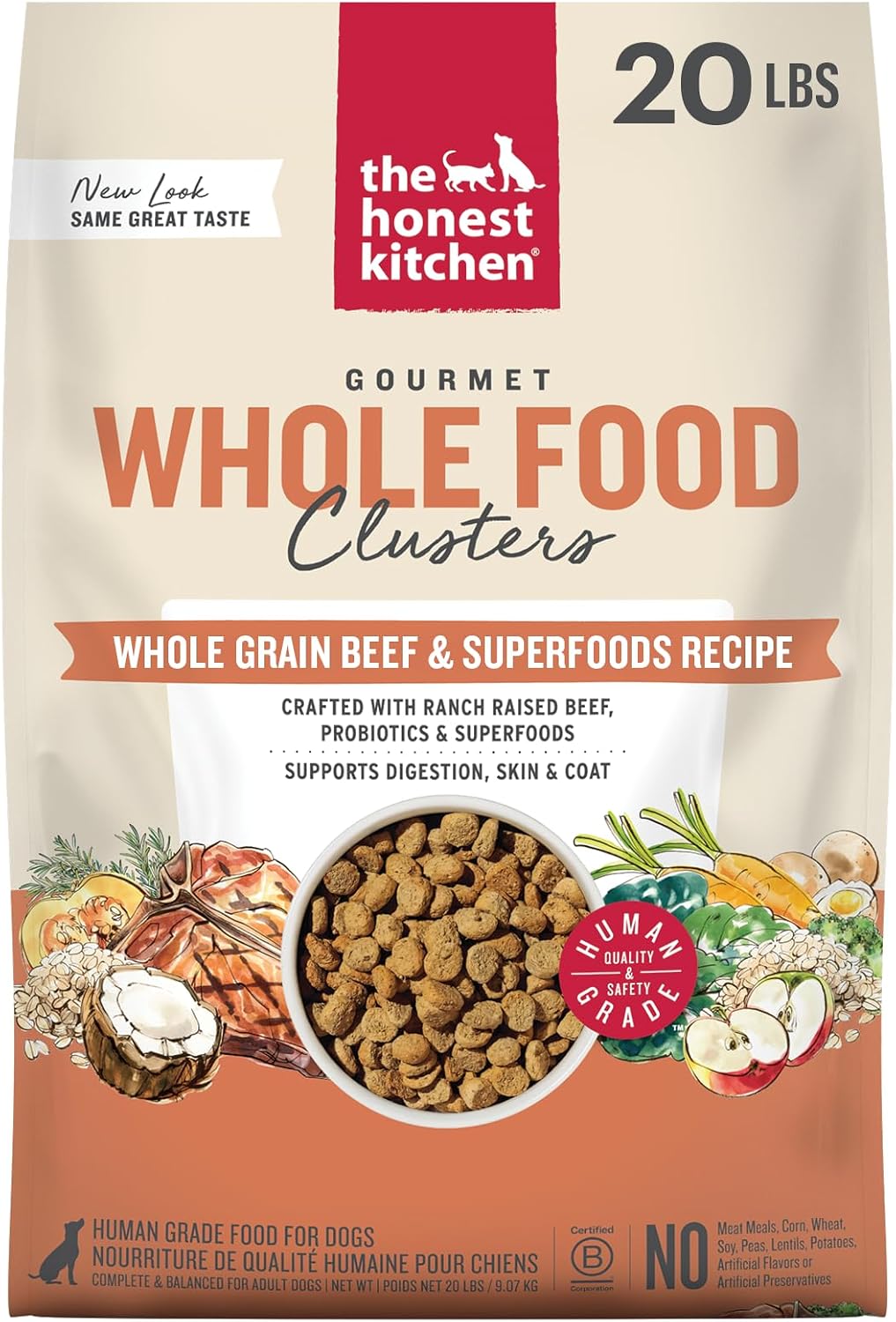 Whole Grain Chicken & Superfoods Whole Food Clusters, Vet Crafted Human Grade Dry Dog Food, Skin, Coat, Digestion & Healthy Weight, Trial Size, 1 lb Bag