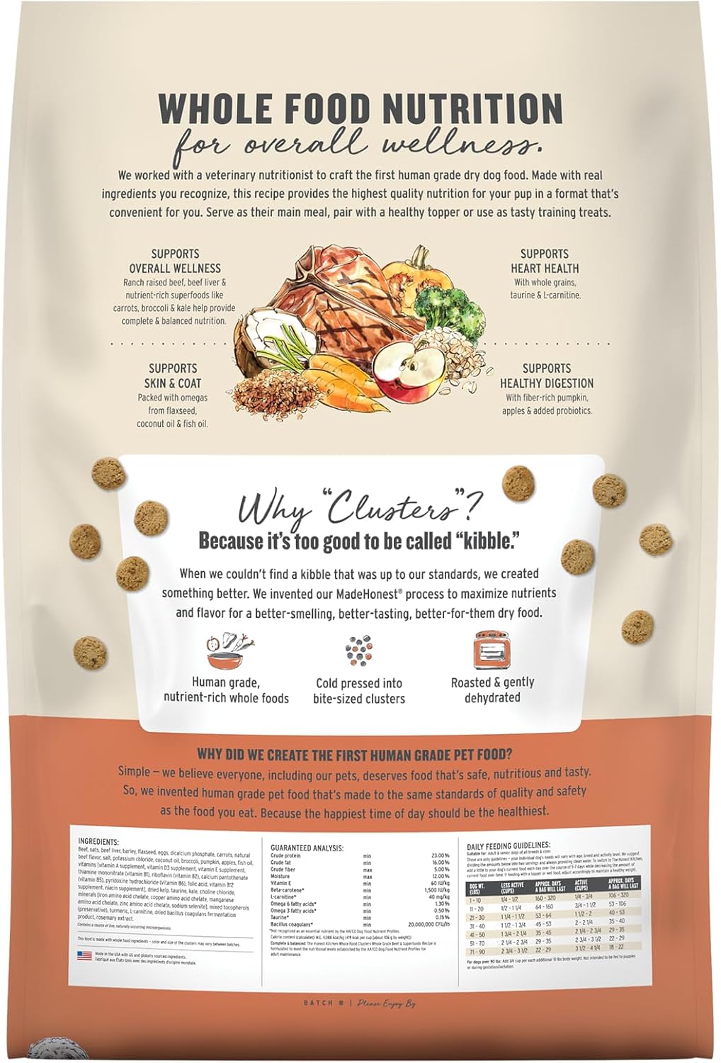 Whole Grain Chicken & Superfoods Whole Food Clusters, Vet Crafted Human Grade Dry Dog Food, Skin, Coat, Digestion & Healthy Weight, Trial Size, 1 lb Bag