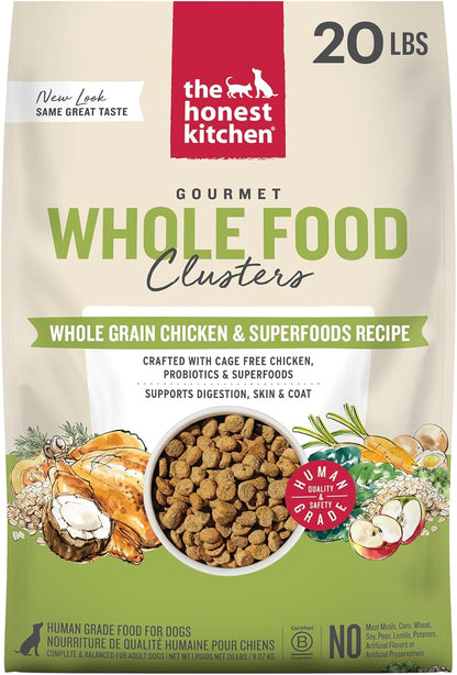 Whole Grain Chicken & Superfoods Whole Food Clusters, Vet Crafted Human Grade Dry Dog Food, Skin, Coat, Digestion & Healthy Weight, Trial Size, 1 lb Bag