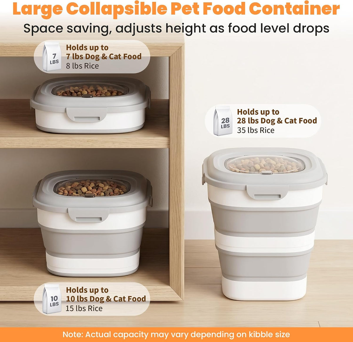 28 Lbs Dog Food Storage Container, Collapsible Cat Food Container