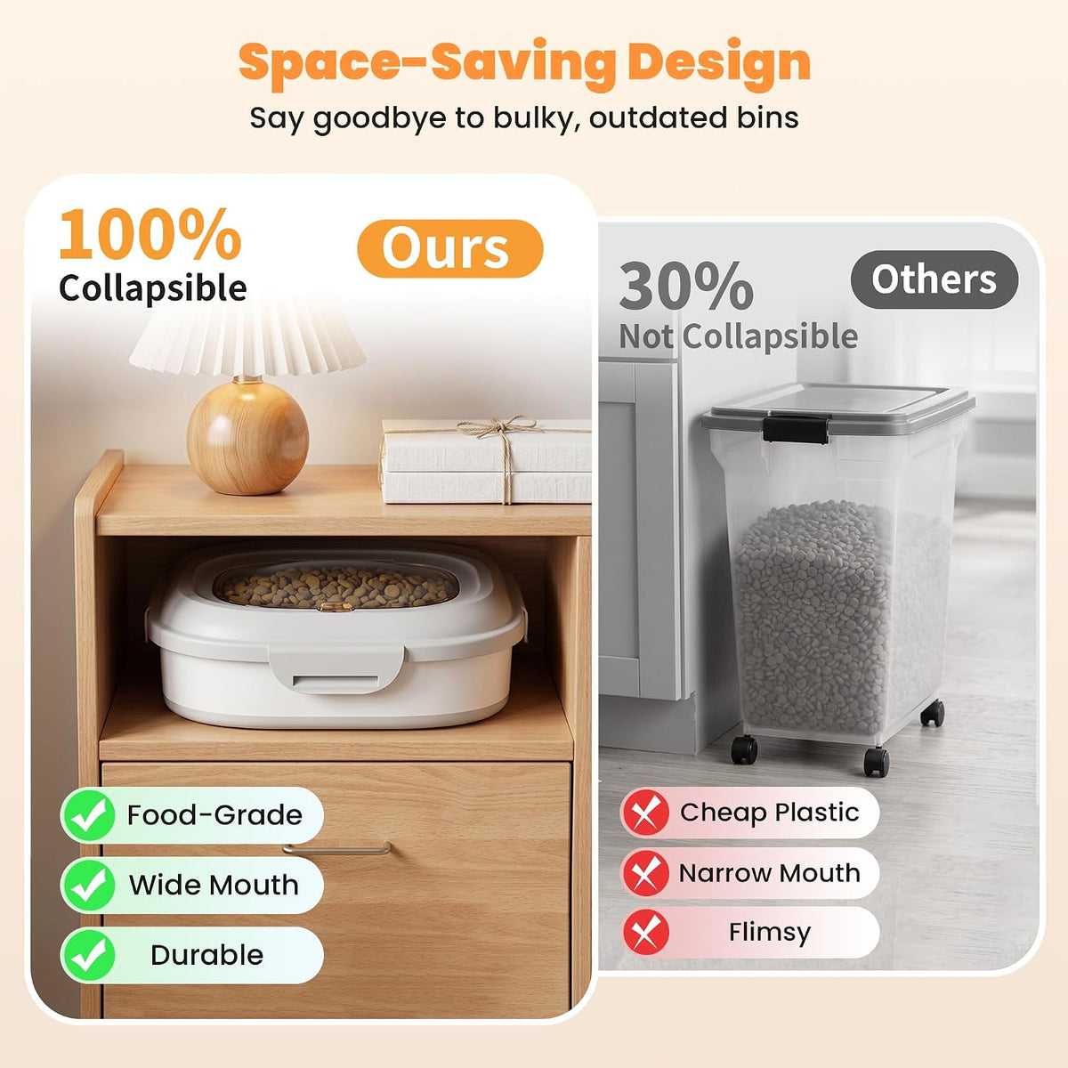 28 Lbs Dog Food Storage Container, Collapsible Cat Food Container