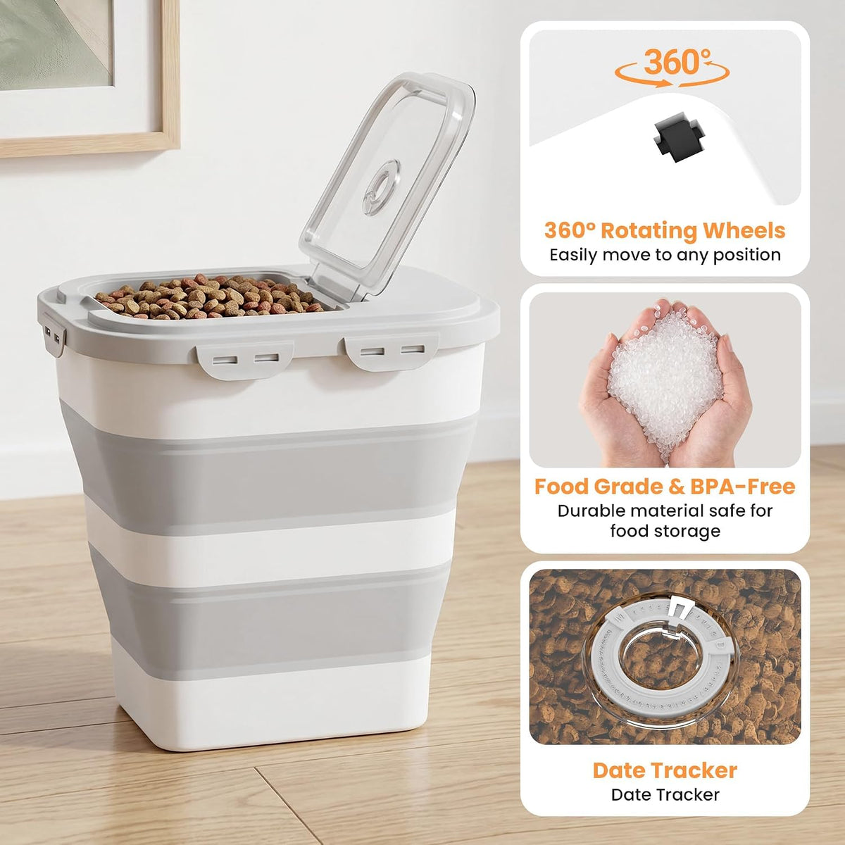 28 Lbs Dog Food Storage Container, Collapsible Cat Food Container