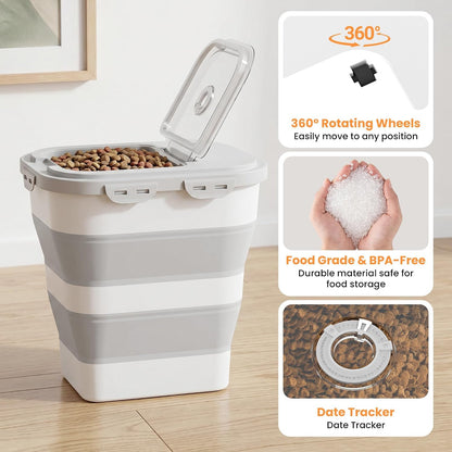 28 Lbs Dog Food Storage Container, Collapsible Cat Food Container
