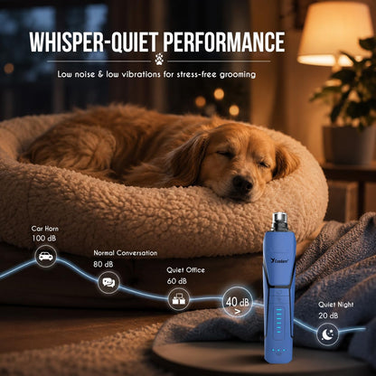 Whisper Quiet Dog Nail Grinder with 360 Degree LED Light, 6-Speed Rechargeable Pet Nail Trimmers with Extra Grinding Head for Safe, Stress-Free Grooming for All Pet Sizes (Dark Blue)