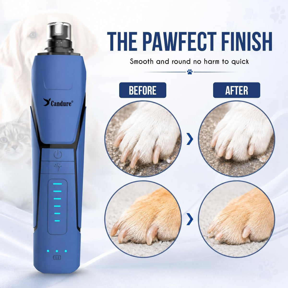 Whisper Quiet Dog Nail Grinder with 360 Degree LED Light, 6-Speed Rechargeable Pet Nail Trimmers with Extra Grinding Head for Safe, Stress-Free Grooming for All Pet Sizes (Dark Blue)