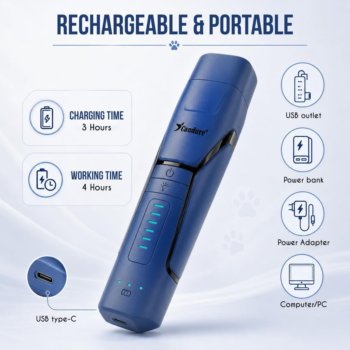 Whisper Quiet Dog Nail Grinder with 360 Degree LED Light, 6-Speed Rechargeable Pet Nail Trimmers with Extra Grinding Head for Safe, Stress-Free Grooming for All Pet Sizes (Dark Blue)