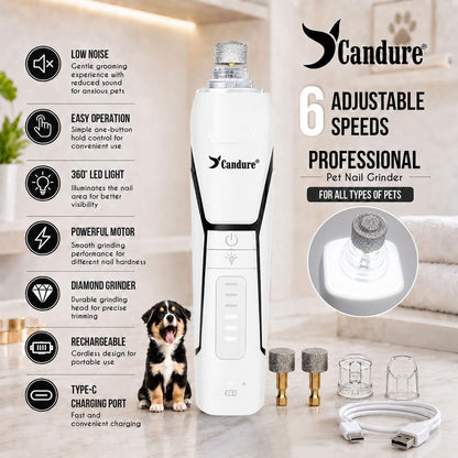 Whisper Quiet Dog Nail Grinder with 360 Degree LED Light, 6-Speed Rechargeable Pet Nail Trimmers with Extra Grinding Head for Safe, Stress-Free Grooming for All Pet Sizes (Dark Blue)