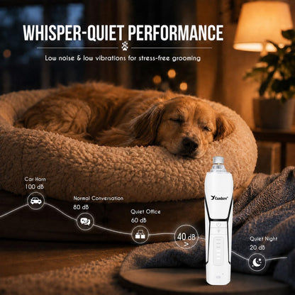 Whisper Quiet Dog Nail Grinder with 360 Degree LED Light, 6-Speed Rechargeable Pet Nail Trimmers with Extra Grinding Head for Safe, Stress-Free Grooming for All Pet Sizes (Dark Blue)