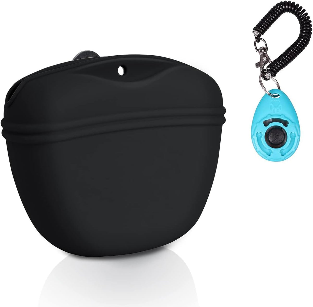Dog Clicker Training Kit,Silicone Dog Training Treat Pouch and Dog Clickers,Dog Treat Bag with Clicker Training for Dogs,Pet Treat Bag with Magnetic Buckle Closing and Waist Clip,Black