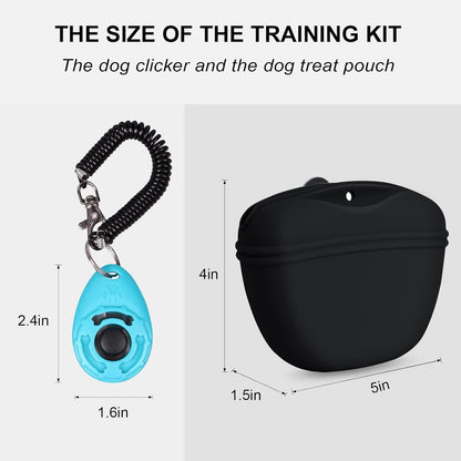 Dog Clicker Training Kit,Silicone Dog Training Treat Pouch and Dog Clickers,Dog Treat Bag with Clicker Training for Dogs,Pet Treat Bag with Magnetic Buckle Closing and Waist Clip,Black