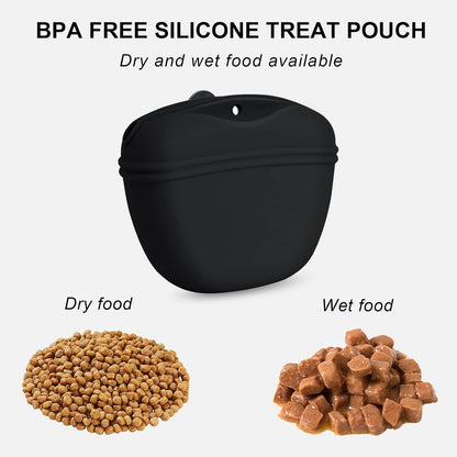 Dog Clicker Training Kit,Silicone Dog Training Treat Pouch and Dog Clickers,Dog Treat Bag with Clicker Training for Dogs,Pet Treat Bag with Magnetic Buckle Closing and Waist Clip,Black