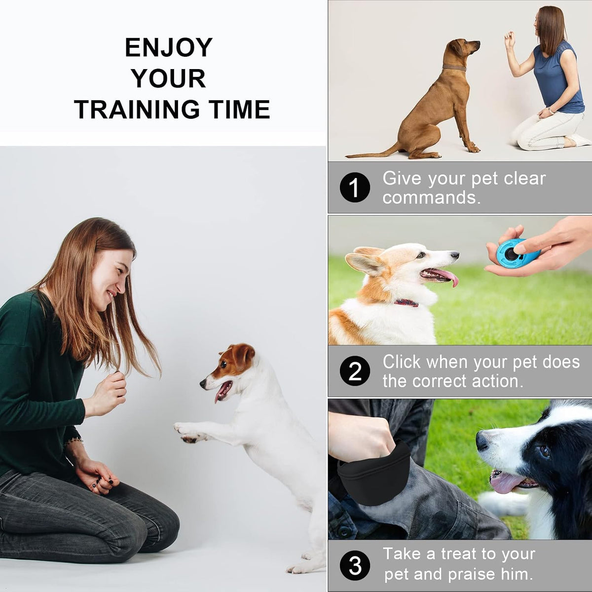 Dog Clicker Training Kit,Silicone Dog Training Treat Pouch and Dog Clickers,Dog Treat Bag with Clicker Training for Dogs,Pet Treat Bag with Magnetic Buckle Closing and Waist Clip,Black