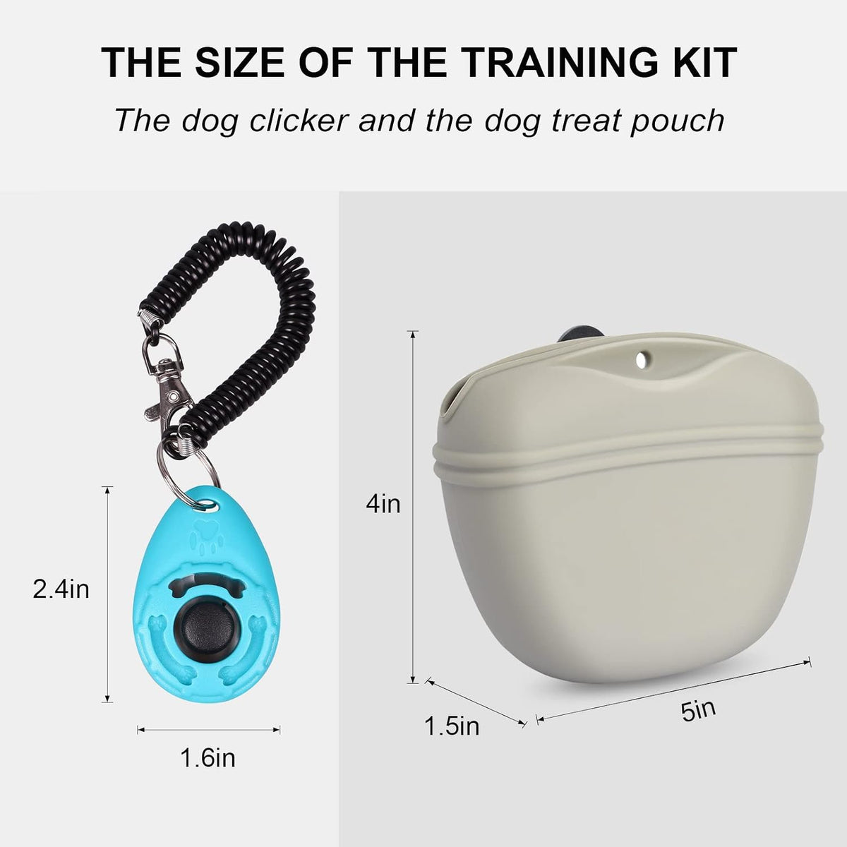 Dog Clicker Training Kit,Silicone Dog Training Treat Pouch and Dog Clickers,Dog Treat Bag with Clicker Training for Dogs,Pet Treat Bag with Magnetic Buckle Closing and Waist Clip,Black