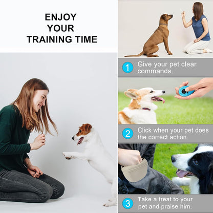 Dog Clicker Training Kit,Silicone Dog Training Treat Pouch and Dog Clickers,Dog Treat Bag with Clicker Training for Dogs,Pet Treat Bag with Magnetic Buckle Closing and Waist Clip,Black