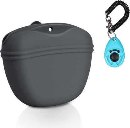 Dog Clicker Training Kit,Silicone Dog Training Treat Pouch and Dog Clickers,Dog Treat Bag with Clicker Training for Dogs,Pet Treat Bag with Magnetic Buckle Closing and Waist Clip,Black