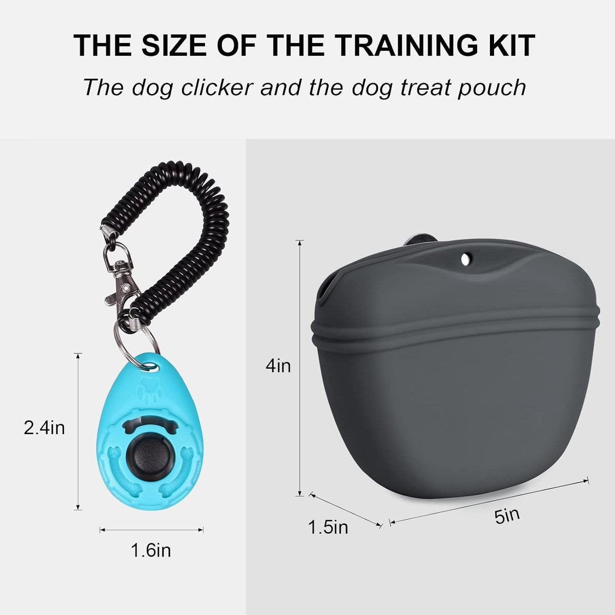 Dog Clicker Training Kit,Silicone Dog Training Treat Pouch and Dog Clickers,Dog Treat Bag with Clicker Training for Dogs,Pet Treat Bag with Magnetic Buckle Closing and Waist Clip,Black