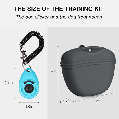 Dog Clicker Training Kit,Silicone Dog Training Treat Pouch and Dog Clickers,Dog Treat Bag with Clicker Training for Dogs,Pet Treat Bag with Magnetic Buckle Closing and Waist Clip,Black