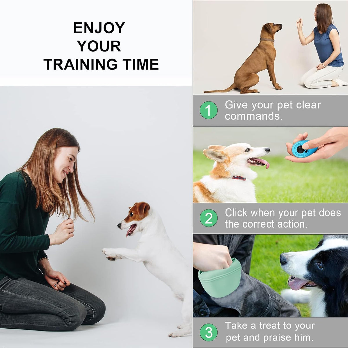 Dog Clicker Training Kit,Silicone Dog Training Treat Pouch and Dog Clickers,Dog Treat Bag with Clicker Training for Dogs,Pet Treat Bag with Magnetic Buckle Closing and Waist Clip,Black
