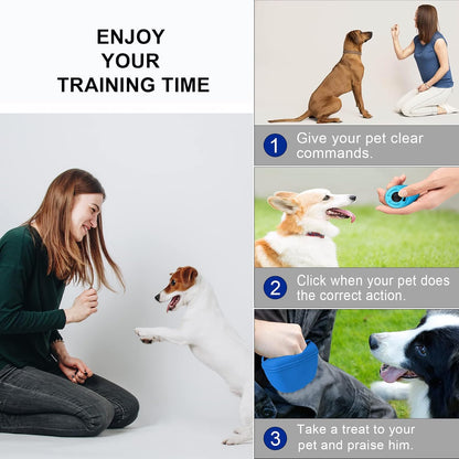 Dog Clicker Training Kit,Silicone Dog Training Treat Pouch and Dog Clickers,Dog Treat Bag with Clicker Training for Dogs,Pet Treat Bag with Magnetic Buckle Closing and Waist Clip,Black