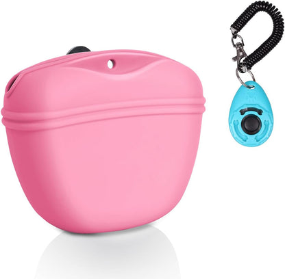 Dog Clicker Training Kit,Silicone Dog Training Treat Pouch and Dog Clickers,Dog Treat Bag with Clicker Training for Dogs,Pet Treat Bag with Magnetic Buckle Closing and Waist Clip,Black