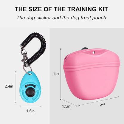Dog Clicker Training Kit,Silicone Dog Training Treat Pouch and Dog Clickers,Dog Treat Bag with Clicker Training for Dogs,Pet Treat Bag with Magnetic Buckle Closing and Waist Clip,Black