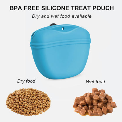 Dog Clicker Training Kit,Silicone Dog Training Treat Pouch and Dog Clickers,Dog Treat Bag with Clicker Training for Dogs,Pet Treat Bag with Magnetic Buckle Closing and Waist Clip,Black