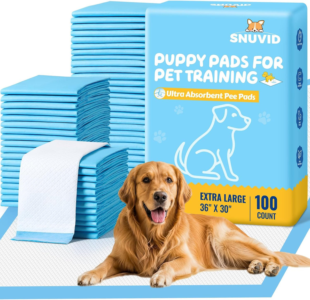 100 Pack 30"x36" Extra Large Dog Pee Pads - Super Absorbent & Leak-Proof Disposable Puppy Training Pads | X-Large Quick-Dry 5-Layer Protection Piddle Pads for Indoor & Outdoor Use