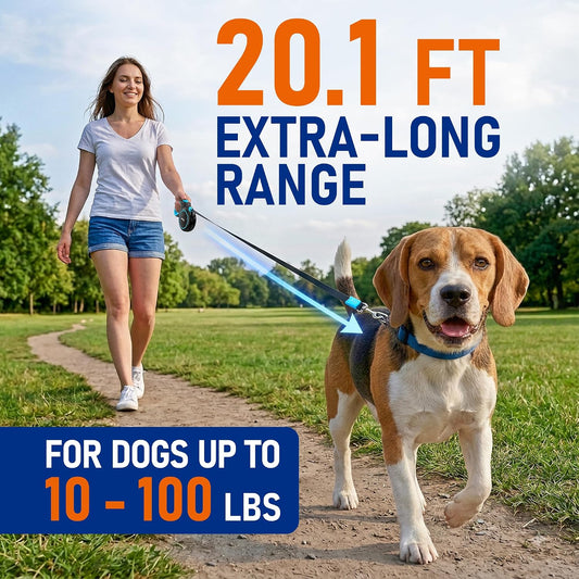 20.1 ft for Dogs 10–100 lbs - Heavy Duty Tape Leash with Strong Nylon Tape - 360° Swivel Control - One-Click Brake & Lock - Ergonomic Non-Slip Grip for Safe & Easy Daily Walks BL