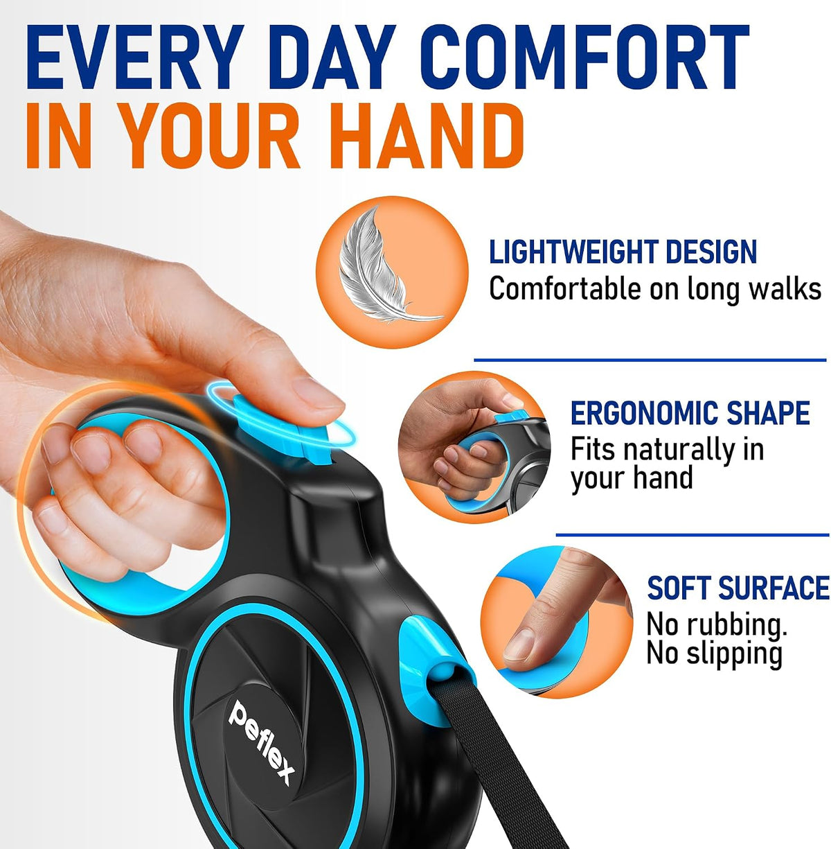 20.1 ft for Dogs 10–100 lbs - Heavy Duty Tape Leash with Strong Nylon Tape - 360° Swivel Control - One-Click Brake & Lock - Ergonomic Non-Slip Grip for Safe & Easy Daily Walks BL
