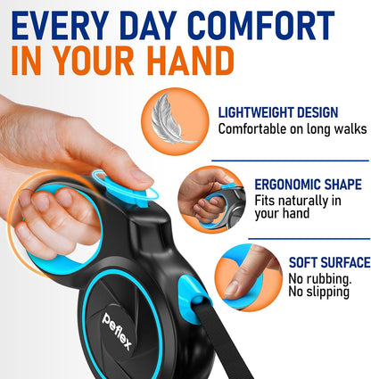 20.1 ft for Dogs 10–100 lbs - Heavy Duty Tape Leash with Strong Nylon Tape - 360° Swivel Control - One-Click Brake & Lock - Ergonomic Non-Slip Grip for Safe & Easy Daily Walks BL