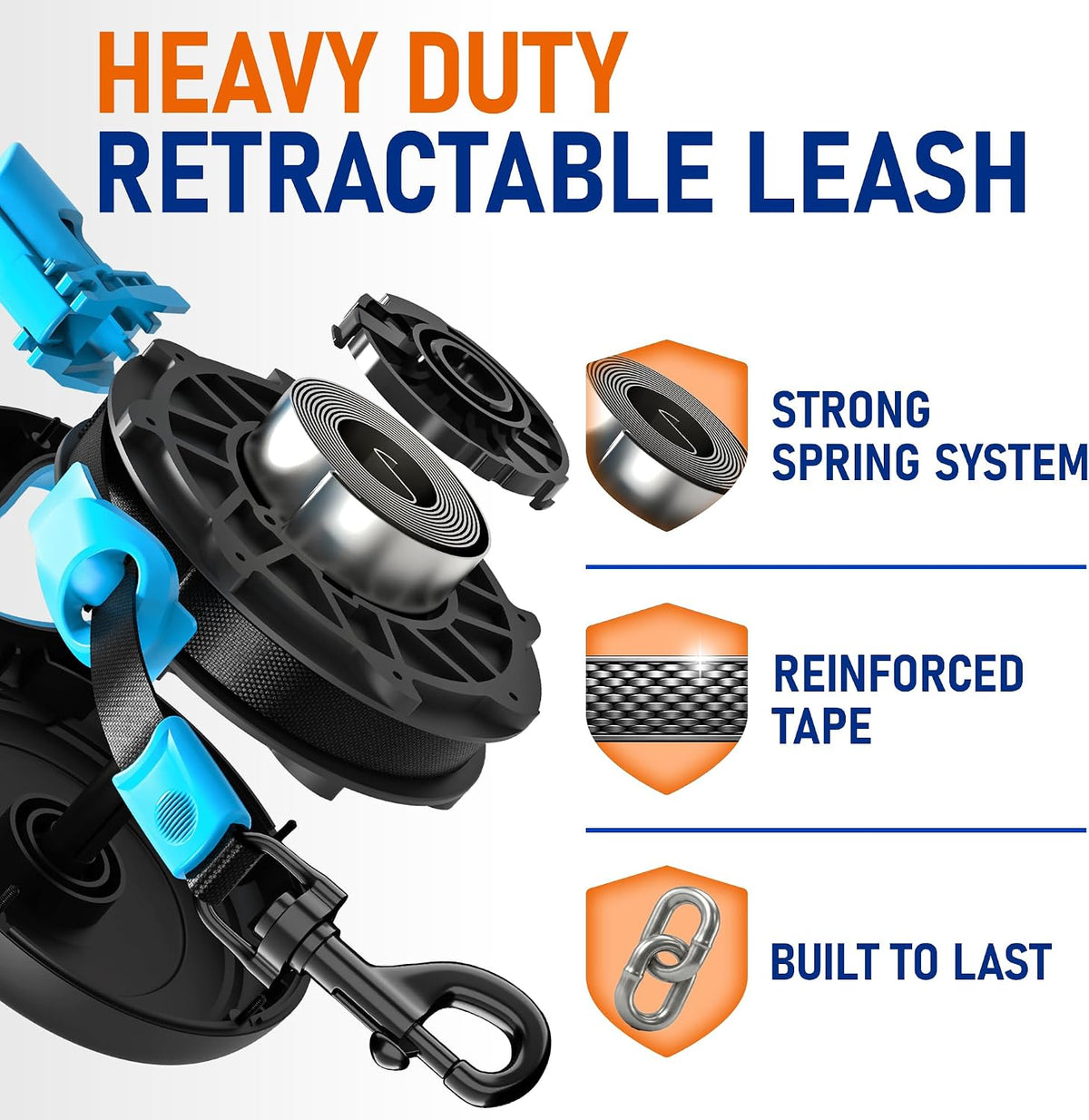 20.1 ft for Dogs 10–100 lbs - Heavy Duty Tape Leash with Strong Nylon Tape - 360° Swivel Control - One-Click Brake & Lock - Ergonomic Non-Slip Grip for Safe & Easy Daily Walks BL