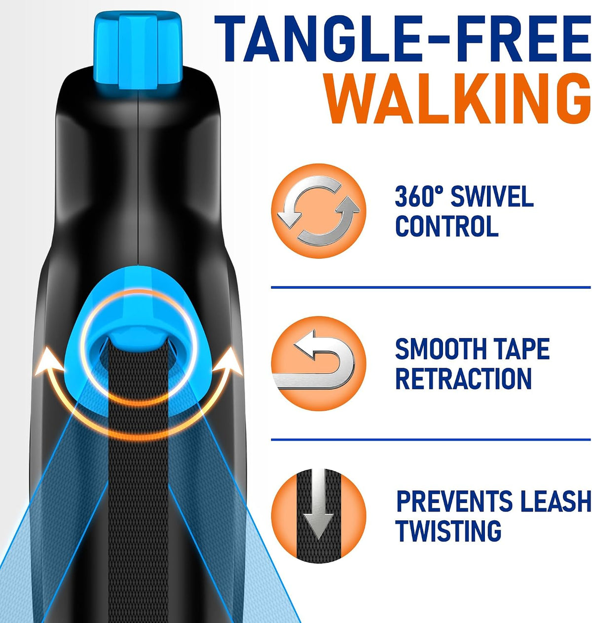20.1 ft for Dogs 10–100 lbs - Heavy Duty Tape Leash with Strong Nylon Tape - 360° Swivel Control - One-Click Brake & Lock - Ergonomic Non-Slip Grip for Safe & Easy Daily Walks BL