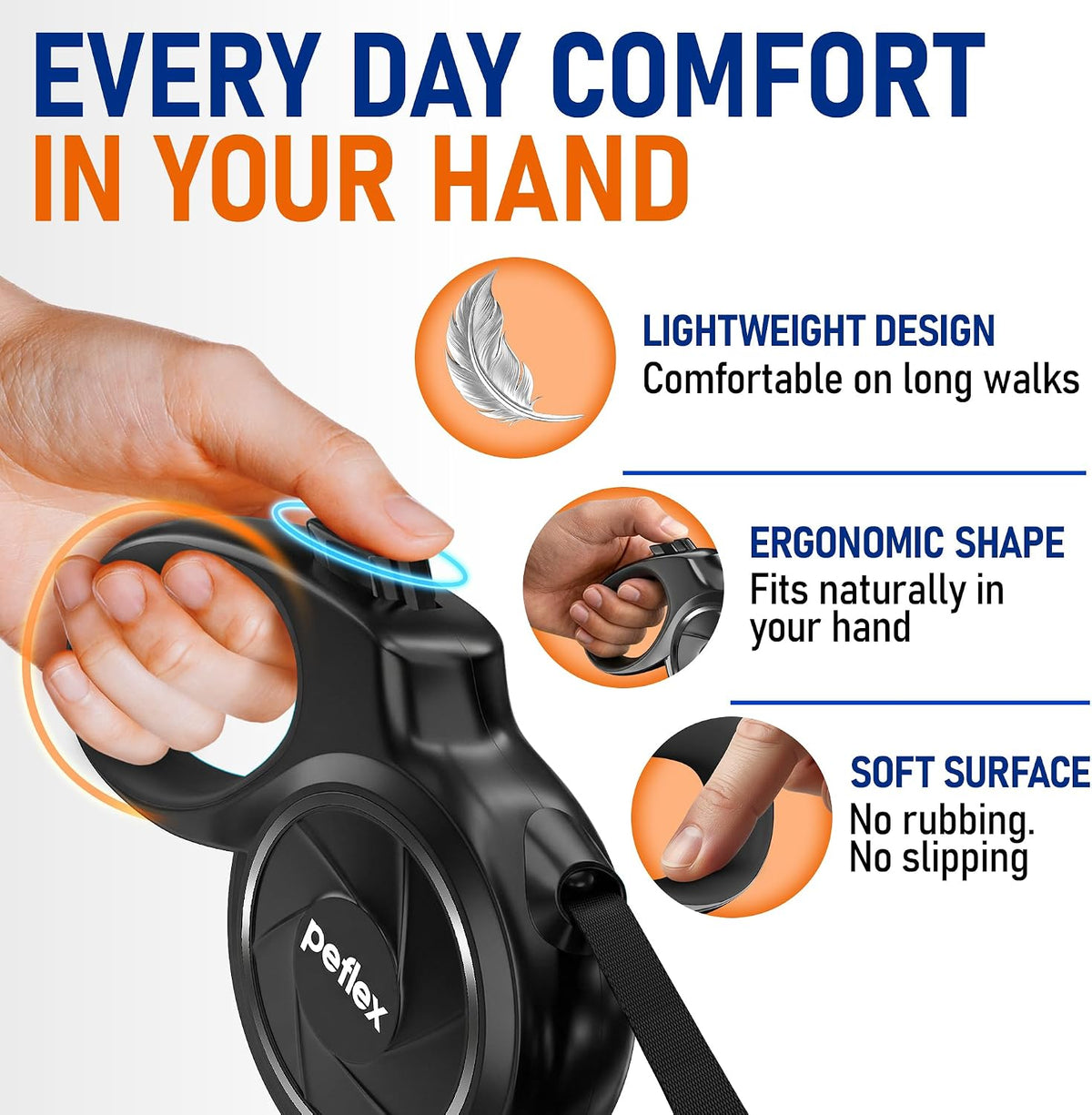 20.1 ft for Dogs 10–100 lbs - Heavy Duty Tape Leash with Strong Nylon Tape - 360° Swivel Control - One-Click Brake & Lock - Ergonomic Non-Slip Grip for Safe & Easy Daily Walks BL