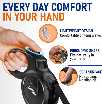 20.1 ft for Dogs 10–100 lbs - Heavy Duty Tape Leash with Strong Nylon Tape - 360° Swivel Control - One-Click Brake & Lock - Ergonomic Non-Slip Grip for Safe & Easy Daily Walks BL
