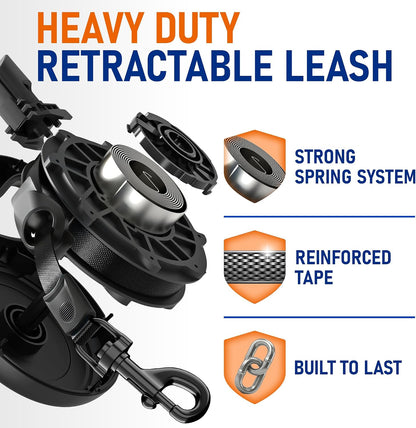 20.1 ft for Dogs 10–100 lbs - Heavy Duty Tape Leash with Strong Nylon Tape - 360° Swivel Control - One-Click Brake & Lock - Ergonomic Non-Slip Grip for Safe & Easy Daily Walks BL