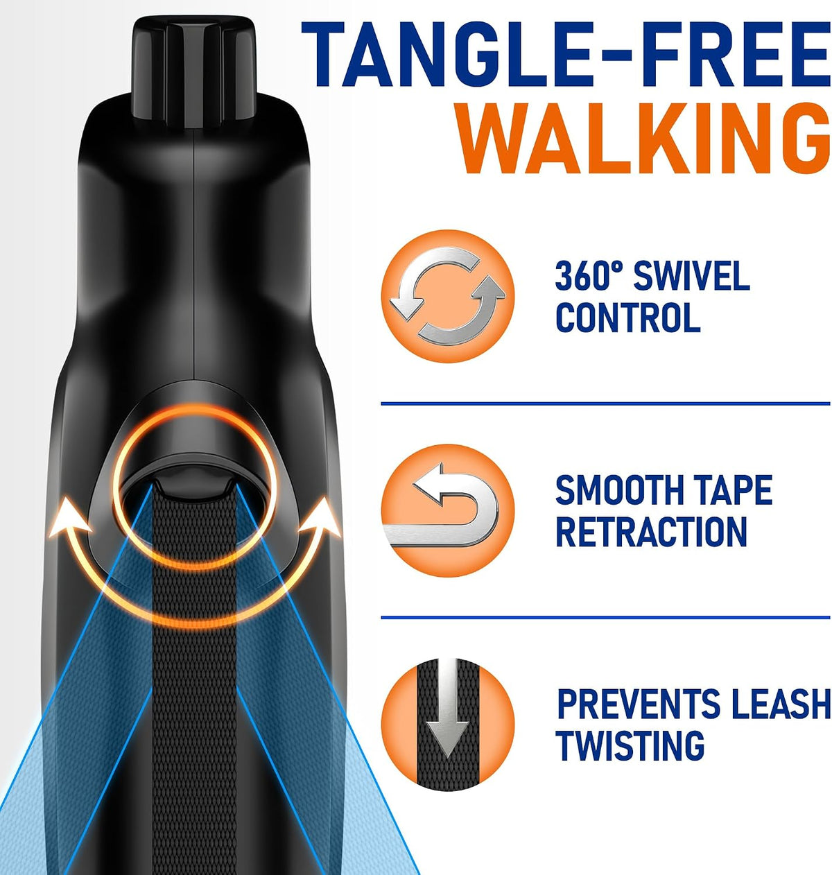 20.1 ft for Dogs 10–100 lbs - Heavy Duty Tape Leash with Strong Nylon Tape - 360° Swivel Control - One-Click Brake & Lock - Ergonomic Non-Slip Grip for Safe & Easy Daily Walks BL