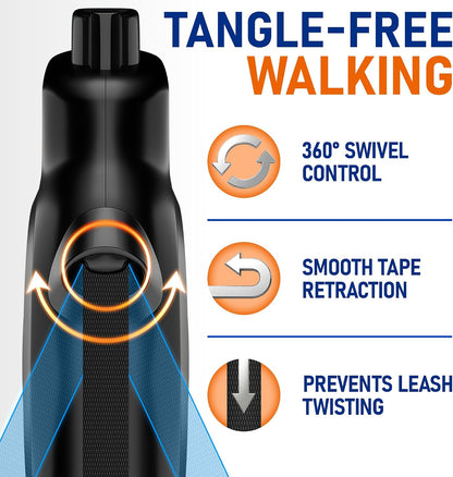 20.1 ft for Dogs 10–100 lbs - Heavy Duty Tape Leash with Strong Nylon Tape - 360° Swivel Control - One-Click Brake & Lock - Ergonomic Non-Slip Grip for Safe & Easy Daily Walks BL