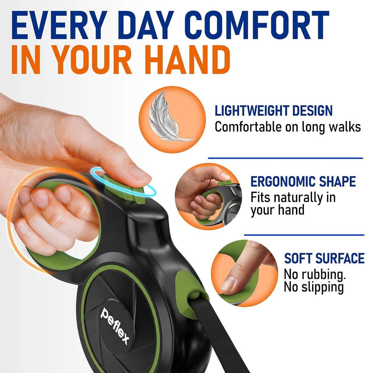 20.1 ft for Dogs 10–100 lbs - Heavy Duty Tape Leash with Strong Nylon Tape - 360° Swivel Control - One-Click Brake & Lock - Ergonomic Non-Slip Grip for Safe & Easy Daily Walks BL