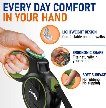 20.1 ft for Dogs 10–100 lbs - Heavy Duty Tape Leash with Strong Nylon Tape - 360° Swivel Control - One-Click Brake & Lock - Ergonomic Non-Slip Grip for Safe & Easy Daily Walks BL